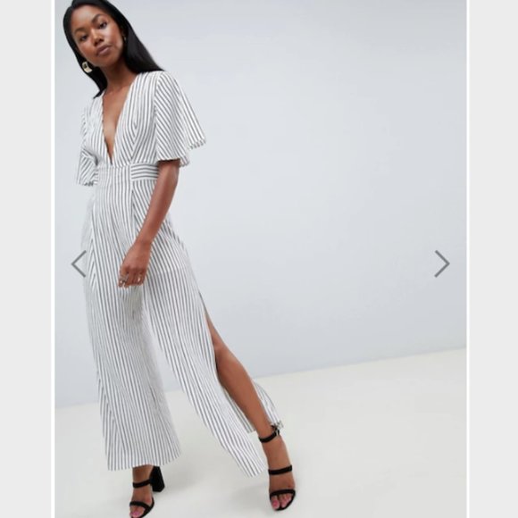 ASOS Parallel Lines Plunge Front Stripe Jumpsuit S - Picture 3 of 10